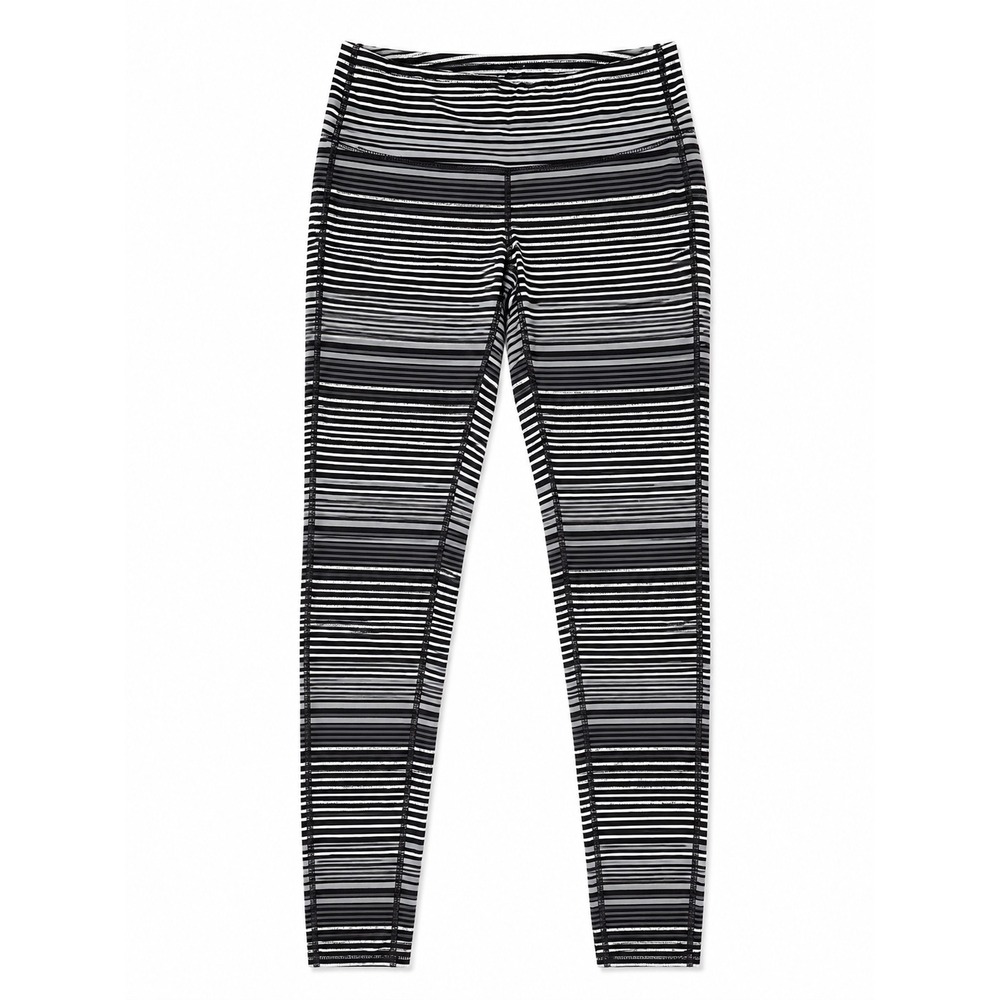Athleta Black Grey Striped High Rise Athletic Leggings Women's Size Small